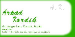 arpad kordik business card